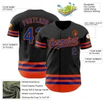 Custom Black Royal-Orange Line Authentic Baseball Jersey - Image 3