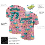 Custom Pink Aqua-Black 3D Pattern Design Summer Holiday Fish Performance T-Shirt - Image 2