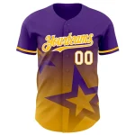 Custom Purple Gold-White 3D Pattern Design Gradient Style Twinkle Star Authentic Baseball Jersey - Image 2