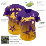 Custom Purple Gold-White 3D Pattern Design Gradient Style Twinkle Star Authentic Baseball Jersey - Image 3
