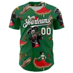 Custom Kelly Green White-Black 3D Mexican Festival Skull Cinco de Mayo Authentic Baseball Jersey - Image 2