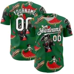 Custom Kelly Green White-Black 3D Mexican Festival Skull Cinco de Mayo Authentic Baseball Jersey