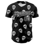 Custom Black White 3D Skull Authentic Baseball Jersey - Image 2