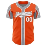 Custom Orange White-Gray 3 Colors Arm Shapes Authentic Baseball Jersey - Image 3