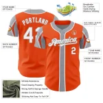 Custom Orange White-Gray 3 Colors Arm Shapes Authentic Baseball Jersey - Image 4