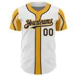 Custom White Navy-Gold 3 Colors Arm Shapes Authentic Baseball Jersey - Image 3