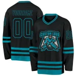 Custom Black Teal Hockey Jersey - Image 2