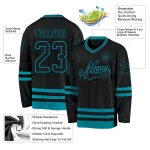 Custom Black Teal Hockey Jersey - Image 3