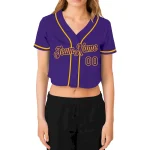 Custom Women's Purple Purple-Gold V-Neck Cropped Baseball Jersey - Image 2