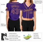 Custom Women's Purple Purple-Gold V-Neck Cropped Baseball Jersey - Image 3