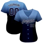 Custom Light Blue Navy-White Authentic Fade Fashion Baseball Jersey - Image 3
