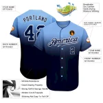Custom Light Blue Navy-White Authentic Fade Fashion Baseball Jersey - Image 4