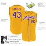 Custom Gold Purple-White Authentic Sleeveless Baseball Jersey - Image 2