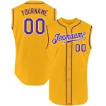 Custom Gold Purple-White Authentic Sleeveless Baseball Jersey