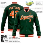 Custom Green Orange-White Bomber Full-Snap Varsity Letterman Jacket - Image 5