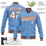 Custom Light Blue White Orange-Black Bomber Full-Snap Varsity Letterman Jacket - Image 5