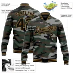Custom Camo Black-Old Gold Jungle Camouflage 3D Bomber Full-Snap Varsity Letterman Salute To Service Jacket - Image 5