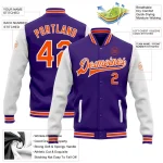 Custom Purple Orange-White Bomber Full-Snap Varsity Letterman Two Tone Jacket - Image 5