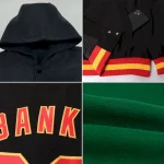 Custom Kelly Green Purple-White Bomber Full-Snap Varsity Letterman Two Tone Hoodie Jacket - Image 2