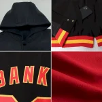 Custom Crimson Black-Gray Bomber Full-Snap Varsity Letterman Two Tone Hoodie Jacket - Image 2