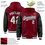 Custom Crimson Black-Gray Bomber Full-Snap Varsity Letterman Two Tone Hoodie Jacket - Image 3