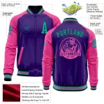 Custom Purple Aqua Black-Pink Bomber Varsity Letterman Two Tone Zipper Jacket - Image 3
