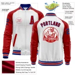 Custom White Royal-Red Bomber Varsity Letterman Two Tone Zipper Jacket - Image 3