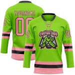 Custom Neon Green Medium Pink-Black Hockey Lace Neck Jersey - Image 2