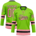 Custom Neon Green Medium Pink-Black Hockey Lace Neck Jersey