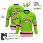 Custom Neon Green Medium Pink-Black Hockey Lace Neck Jersey - Image 3