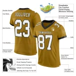 Custom Old Gold White-Black Mesh Authentic Football Jersey - Image 2