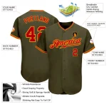 Custom Olive Red-Gold Authentic Salute To Service Baseball Jersey - Image 3