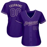 Custom Purple Purple-Cream Authentic Baseball Jersey - Image 2