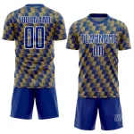 Custom Royal Old Gold-White Line Sublimation Soccer Uniform Jersey - Image 2