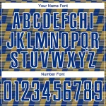 Custom Royal Old Gold-White Line Sublimation Soccer Uniform Jersey - Image 6