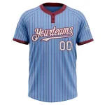 Custom Light Blue Crimson Pinstripe White Two-Button Unisex Softball Jersey - Image 2