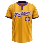 Custom Gold Purple Pinstripe White Two-Button Unisex Softball Jersey - Image 2