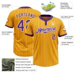 Custom Gold Purple Pinstripe White Two-Button Unisex Softball Jersey - Image 3