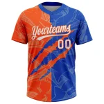 Custom Graffiti Pattern White Thunder Blue-Orange 3D Scratch Two-Button Unisex Softball Jersey - Image 2