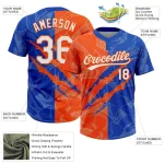 Custom Graffiti Pattern White Thunder Blue-Orange 3D Scratch Two-Button Unisex Softball Jersey - Image 3