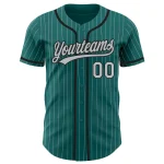 Custom Teal Gray Pinstripe Black Authentic Baseball Jersey - Image 2