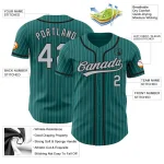 Custom Teal Gray Pinstripe Black Authentic Baseball Jersey - Image 3
