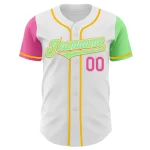Custom White Pink Pea Green-Gold Authentic Two Tone Baseball Jersey - Image 2