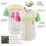 Custom White Pink Pea Green-Gold Authentic Two Tone Baseball Jersey - Image 3
