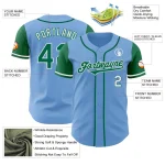 Custom Light Blue Kelly Green-White Authentic Two Tone Baseball Jersey - Image 3