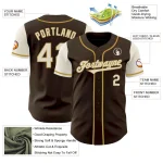 Custom Brown Cream-Old Gold Authentic Two Tone Baseball Jersey - Image 3