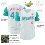 Custom White Aqua Pinstripe Pink Authentic Two Tone Baseball Jersey - Image 3