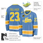 Custom Light Blue Gold-White Hockey Jersey - Image 2