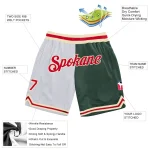 Custom White Red-Hunter Green Authentic Throwback Split Fashion Basketball Shorts - Image 2